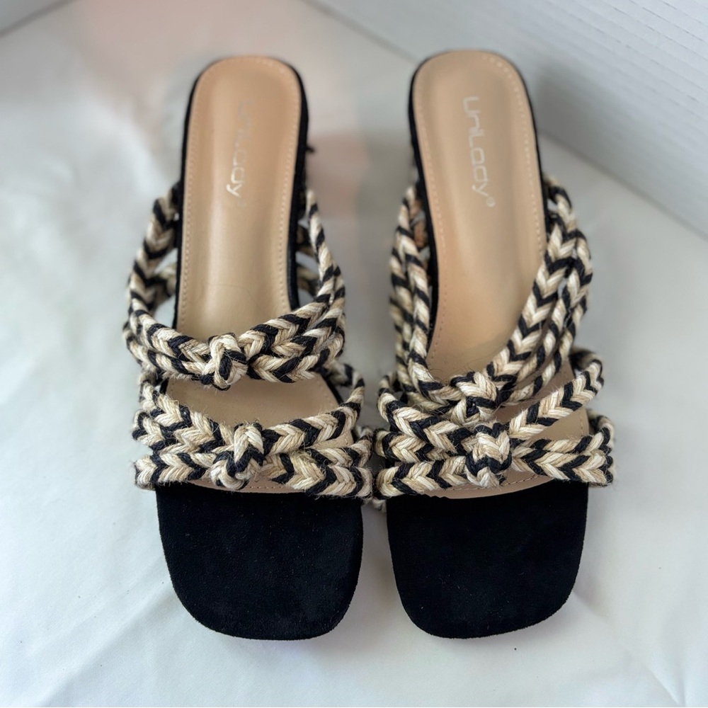New Women's Unilady Black and Cream Braided Sandals